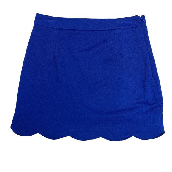 Tobi Mini Skirt Solid Blue Scallop Hem Side Zip Mini Stretch Women's Medium M - Picture 1 of 8